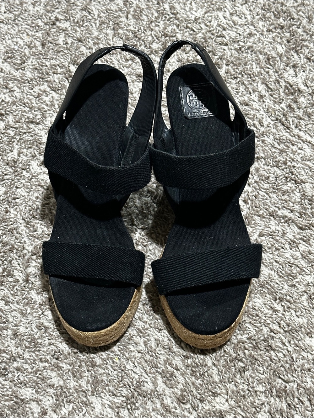 Tory Burch Black Espadrille Slingback Wedge Sandals 7.5